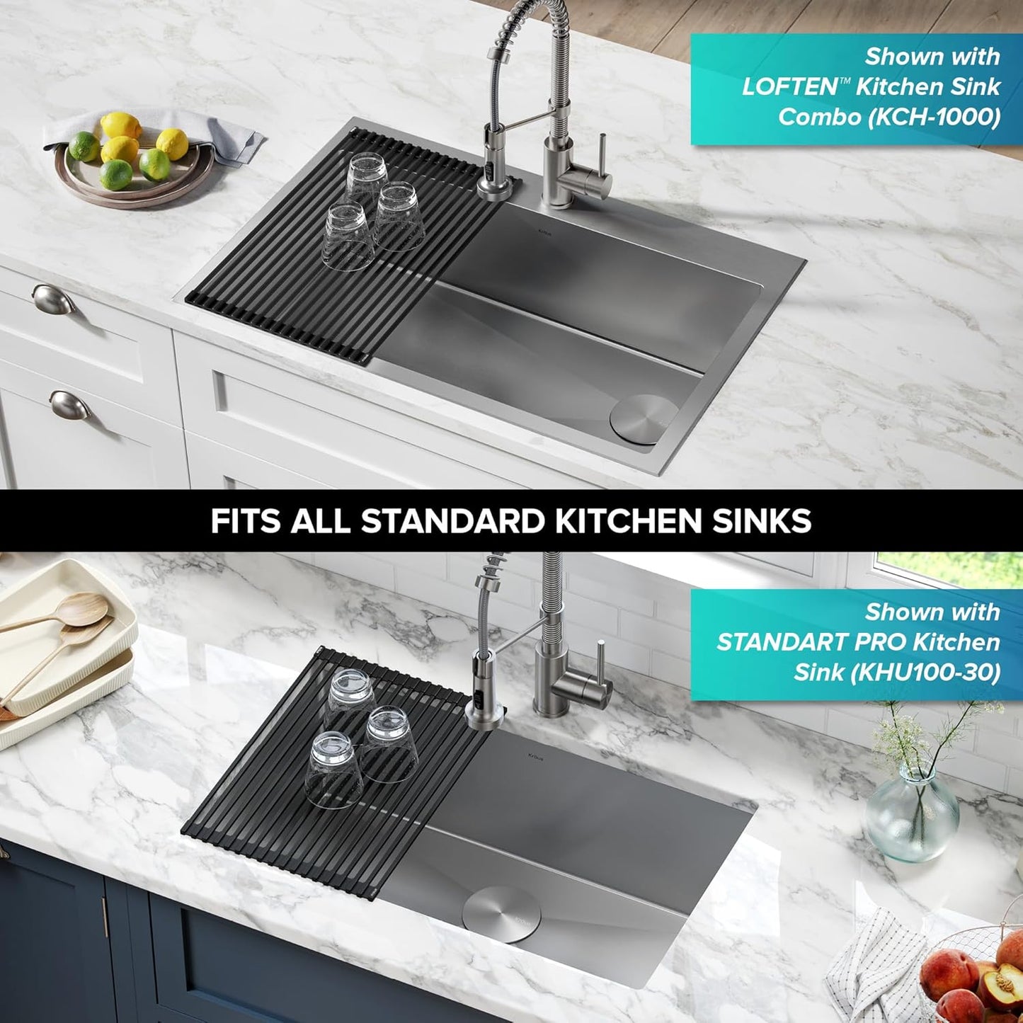 Kraus 20.5 in. Over Sink Roll Up Dish Drying Rack in Jet Black