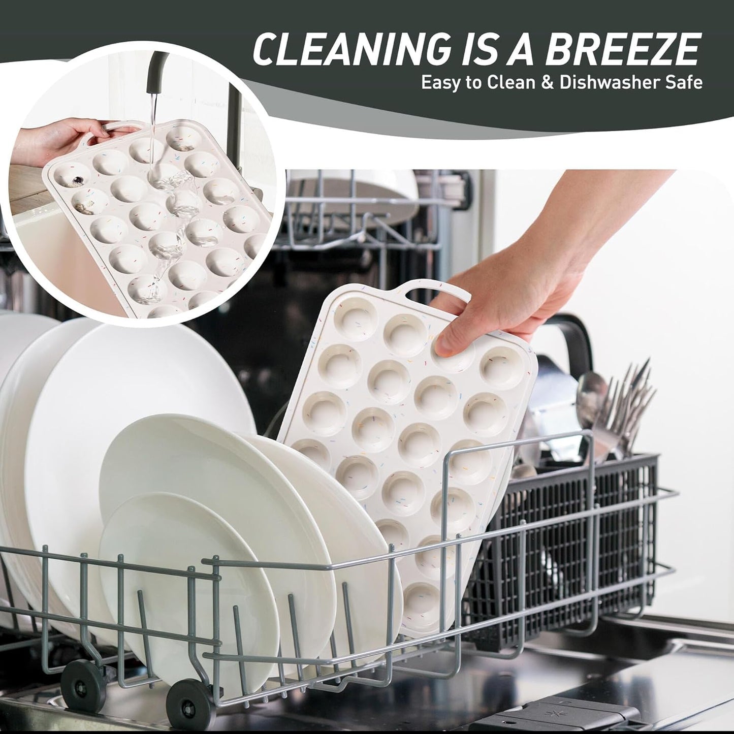 24 Cups Silicone Muffin Pan with Metal Reinforced Frame Mini Size Cupcake Pan Tray Egg Bites Silicone Circle Cookie Molds Muffin Tin Tart Pans Non Stick Toxic Oven Safe Baking Sheet Set