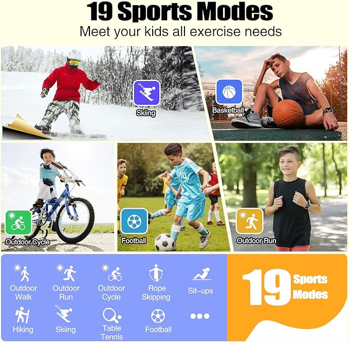 Kids Watch for Girls Boys with IP68 Waterproof, Girls Watch with 19 Sports Modes, Sleep Tracking, Pedometer, Stopwatch, Kids Activity Tracker, Birthday Gifts for Girls Age 6-15 Years Old