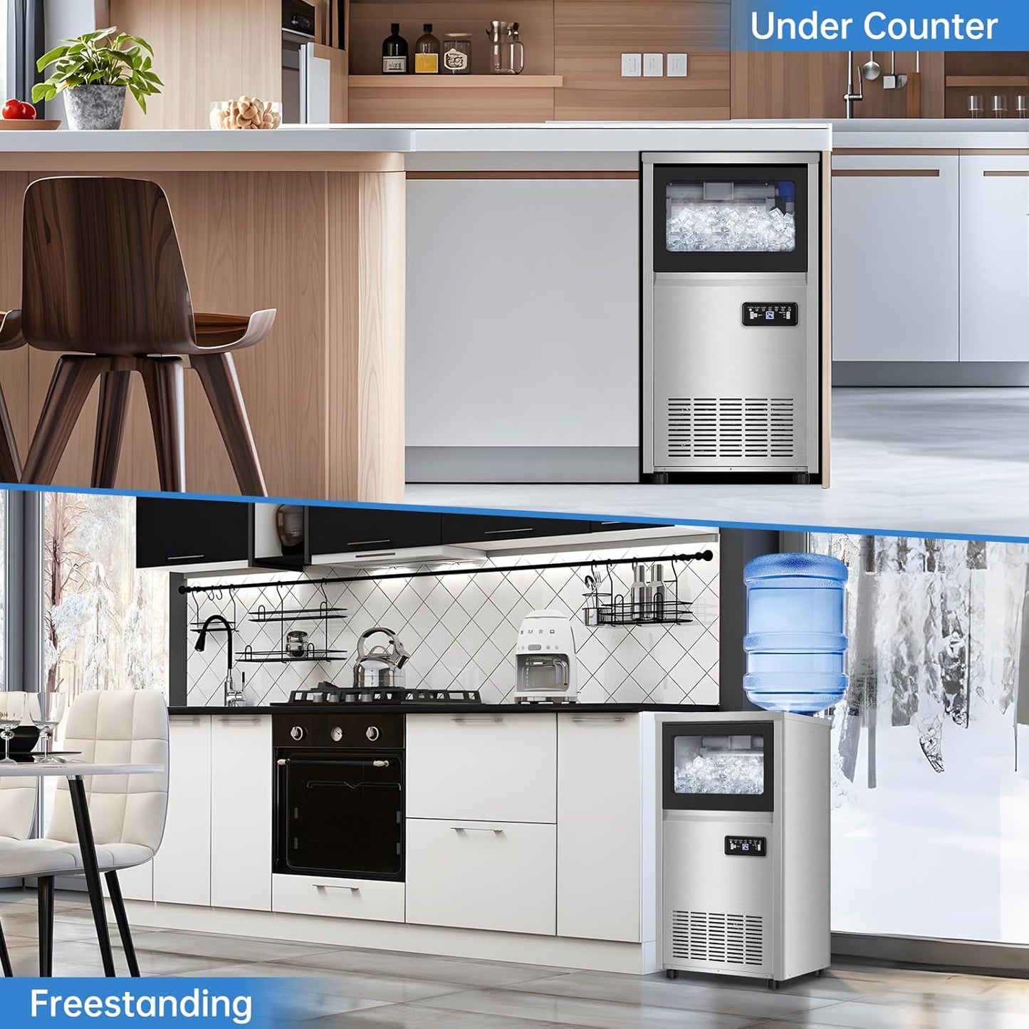 Ice Machine Commercial Ice Maker Machine, 150 Lbs /24H, 30 lbs Bin, Under Counter Built-in or Freestanding, Stainless Steel Household Use, Restaurant Bar Kitchen Cafe