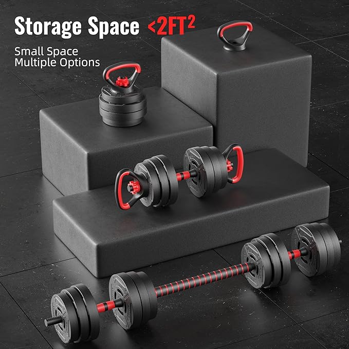 Multi-Functional Portable Changeable Dumbbell and Barbell Kettlebell Set with Adjustable Weights, Multiple Styles, 40LBS or 60LBS Sets