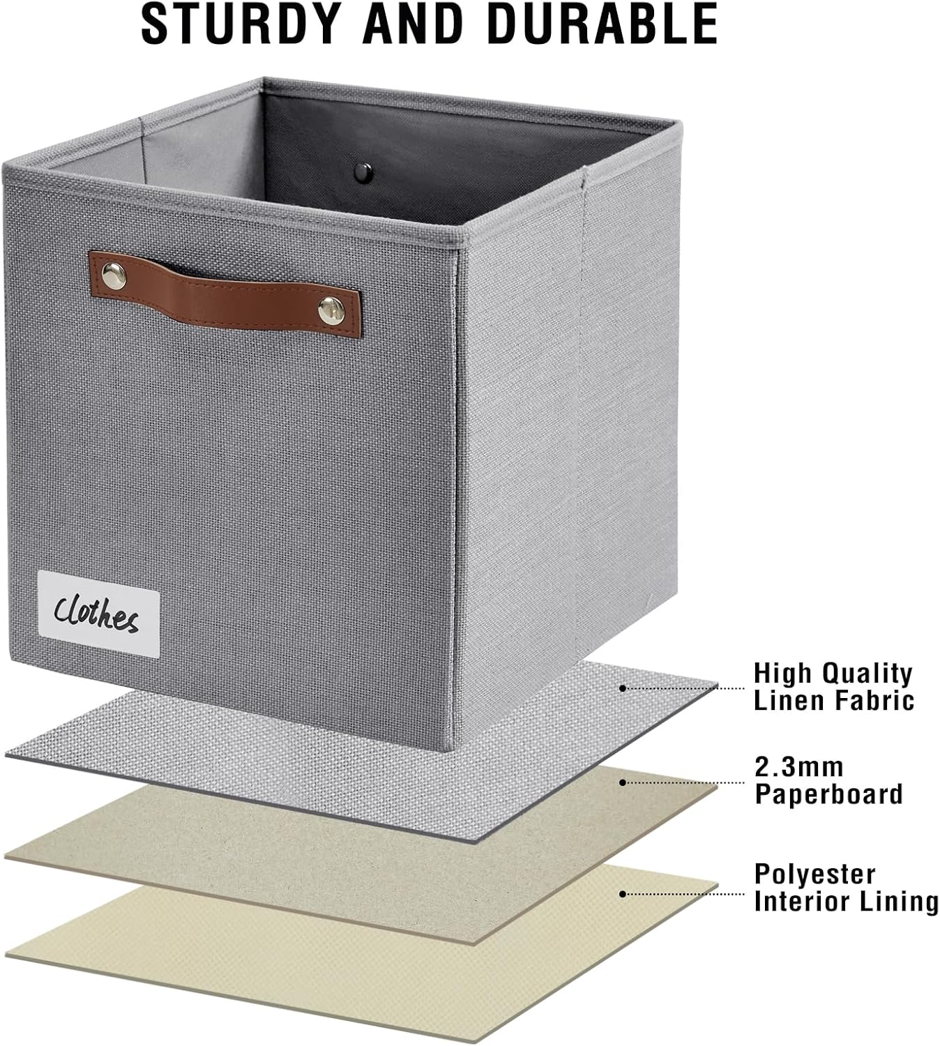 Collapsible Fabric Storage Cube Bins with 2 Reinforced PU Handles, Foldable Storage Organizer Baskets for Closet, Shelves, Living Room | 11"x11"x11", 4 Pack, Full Gray