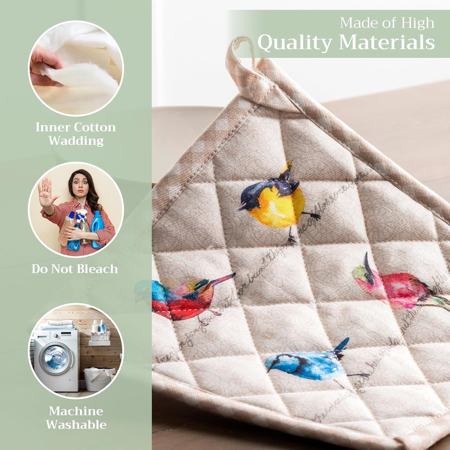 Maison d' Hermine Birdies On Wire 100% Cotton Pot Holder, 8 - inch by 8 - inch.