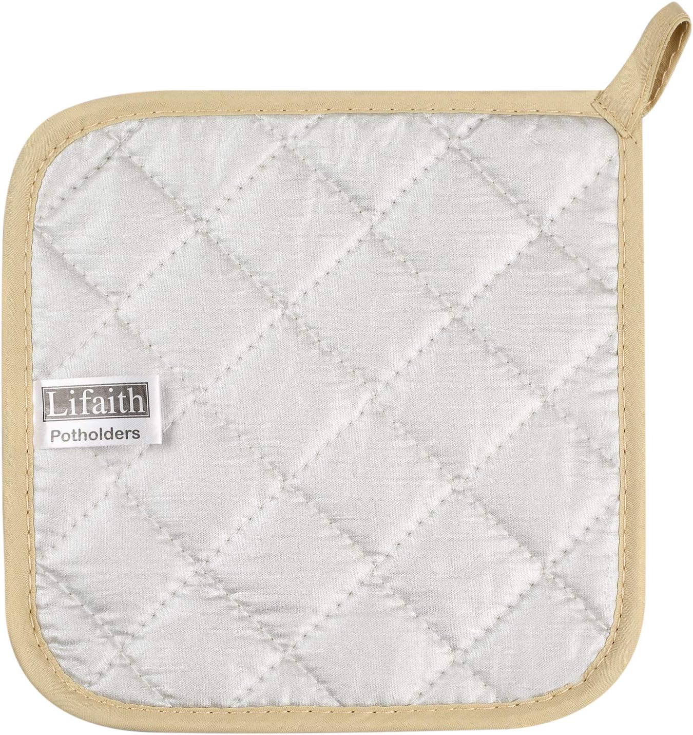 100% Cotton Kitchen Everyday Basic Terry Pot Holder Heat Resistant Coaster Potholder for Cooking and Baking Set of 5 Light Brown