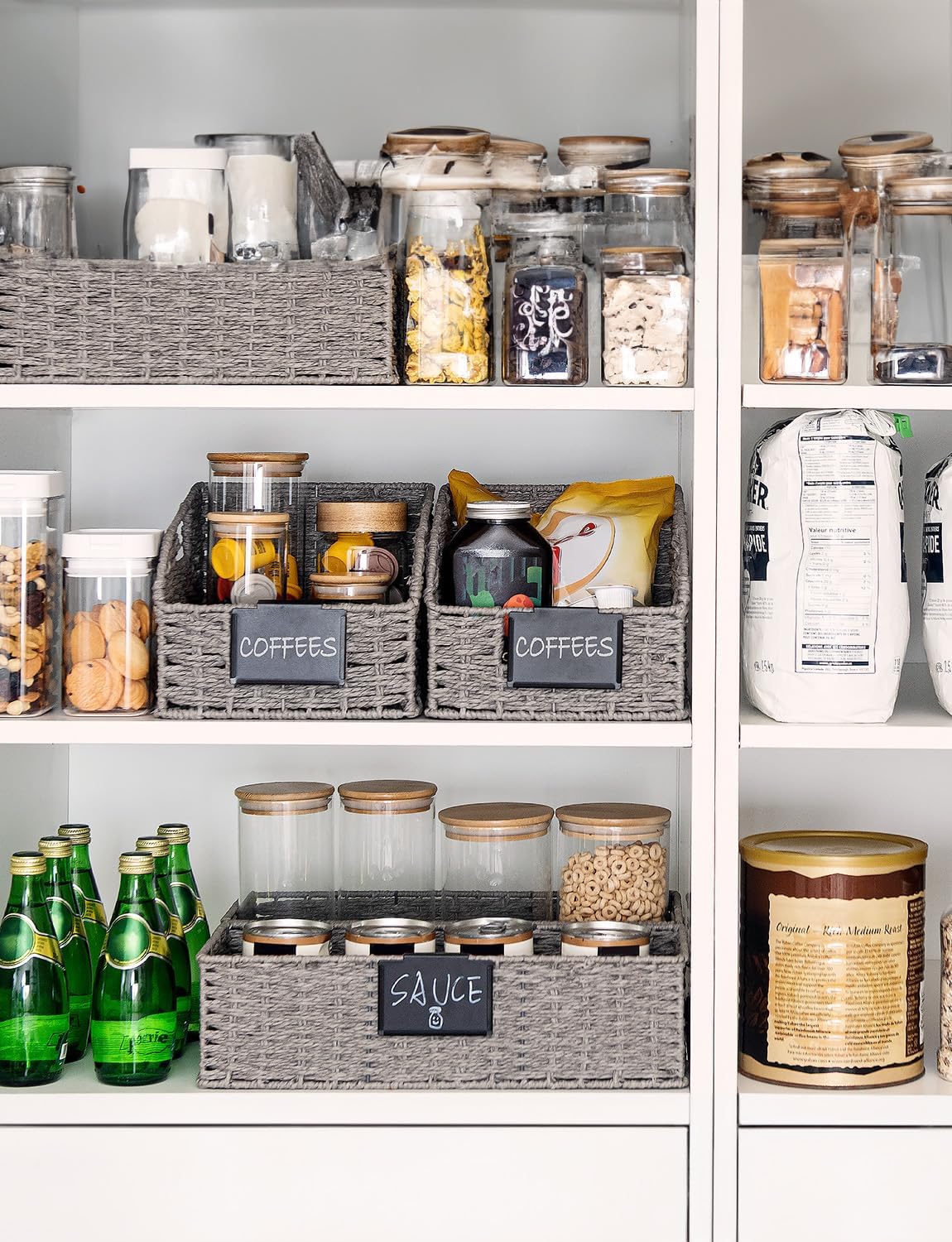 StorageWorks Wicker Baskets for Organizing, Pantry Organizers and Storage, Round Paper Rope Storage Basket for Pantry Shelves, Kitchen Counter, Gray, 2 Pack