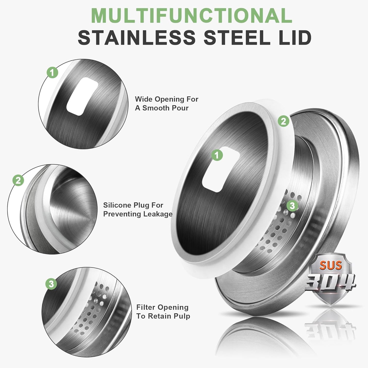 SUSTEAS 2.2 Liter 75oz Glass Pitcher, Water Pitcher with Lid And Wide Handle, Easy Clean Juice Jug for Fridge, Beverage Carafe for Cold/Hot Water, Iced Tea, 1 Long-Handled Brush Included