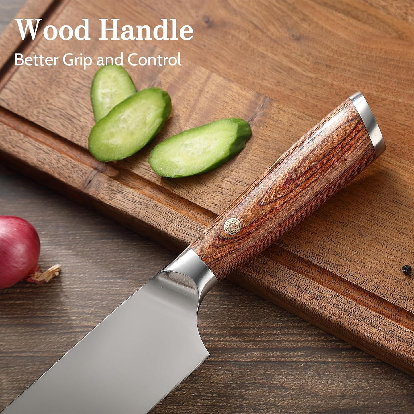 Kitchen Knife Set with Magnetic Holder, 4 Pieces Japanese High Carbon Stainless Steel Chef Cooking Knife Set, Ultra Sharp Professional Chef Santoku Utility Knives (Silver)