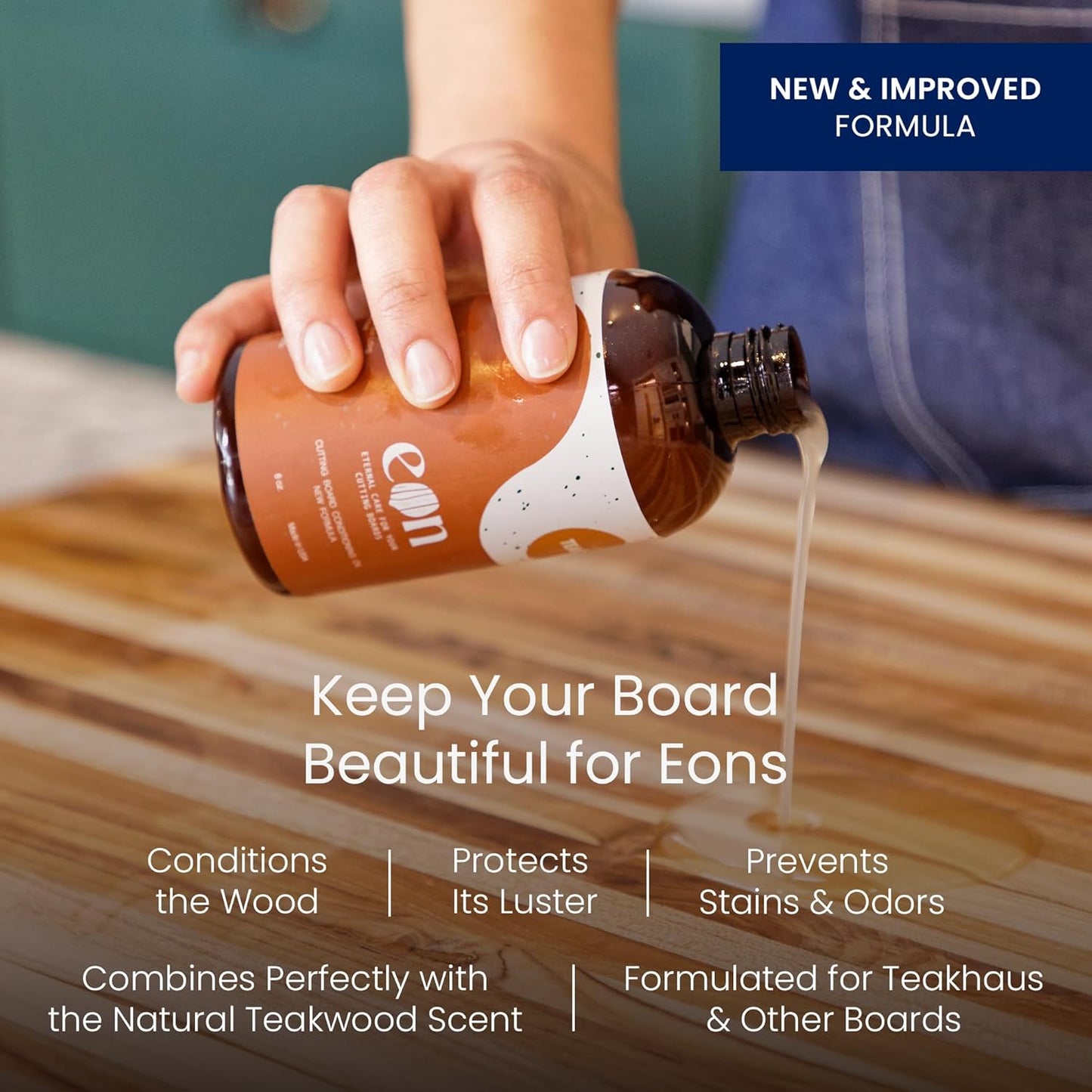 Teakhaus Carving Board and Cutting Board Oil Set - Includes Medium (M) Wood Cutting Board with Juice Groove and EON Food Grade Mineral Oil - Knife-Friendly - FSC Certified