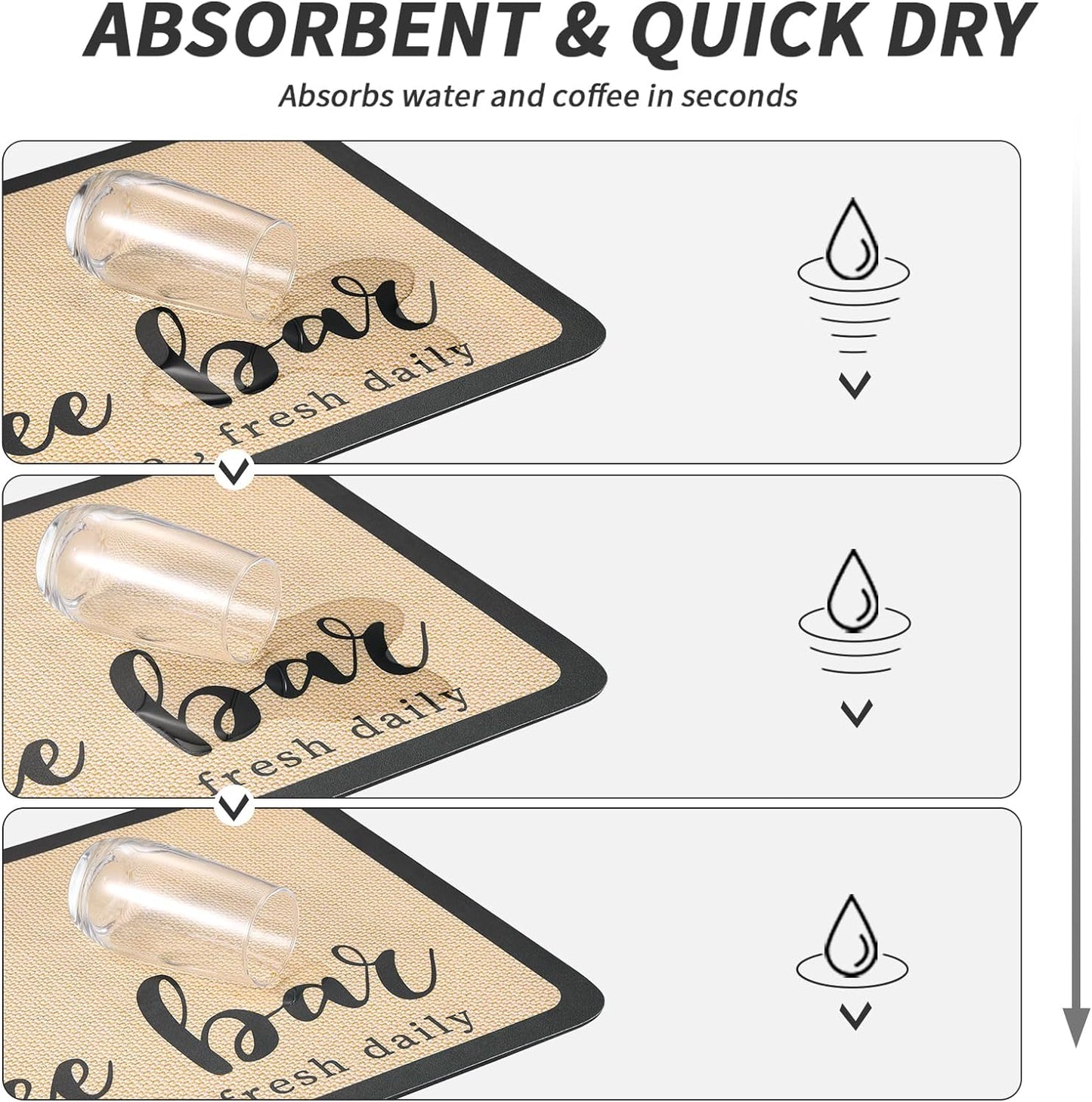 Coffee Mat - Absorbent Hide Stain Rubber Backed Dish Drying Mat for Kitchen Counter - Bar Mats for Countertops Accessories Fit Under Coffee Maker Espresso Machine