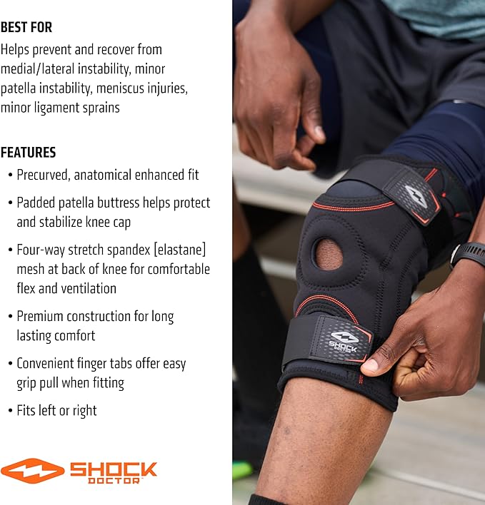 Shock Doctor 870 Knee Brace, Knee Support for Stability, Minor Patella Instability, Meniscus Injuries, Minor ligament Sprains for Men & Women, Sold as Single Unit (1)