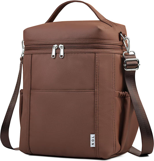 NOL Natural Organic Lifestyle Insulated Lunch Bags for Women Cooler Bag Lightweight Nylon Waterproof Lunch Box For Work (Coffee, Large)