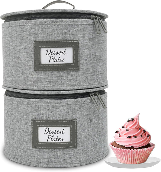 HOMELUX THEORY Dessert Plate Storage Box, 2pc Light Gray Hard Shell China Storage Containers With 24 Felt Pads, Kitchen Storage Bins With Lids, Heavy Duty Moving Box for Dishes & Dinner Plate