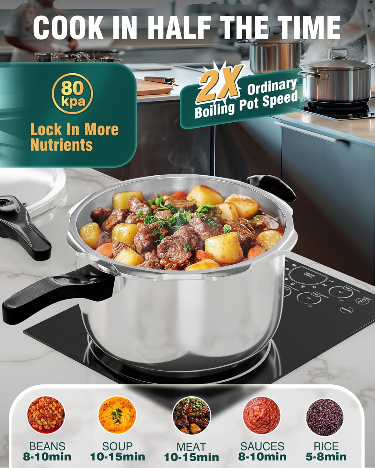 WantJoin Pressure Cooker, 12 Quart Stainless Steel Pressure Canner, Induction Compatible Cookware with Spring Valve Safeguard Devices,Compatible with Gas & Induction Cooker