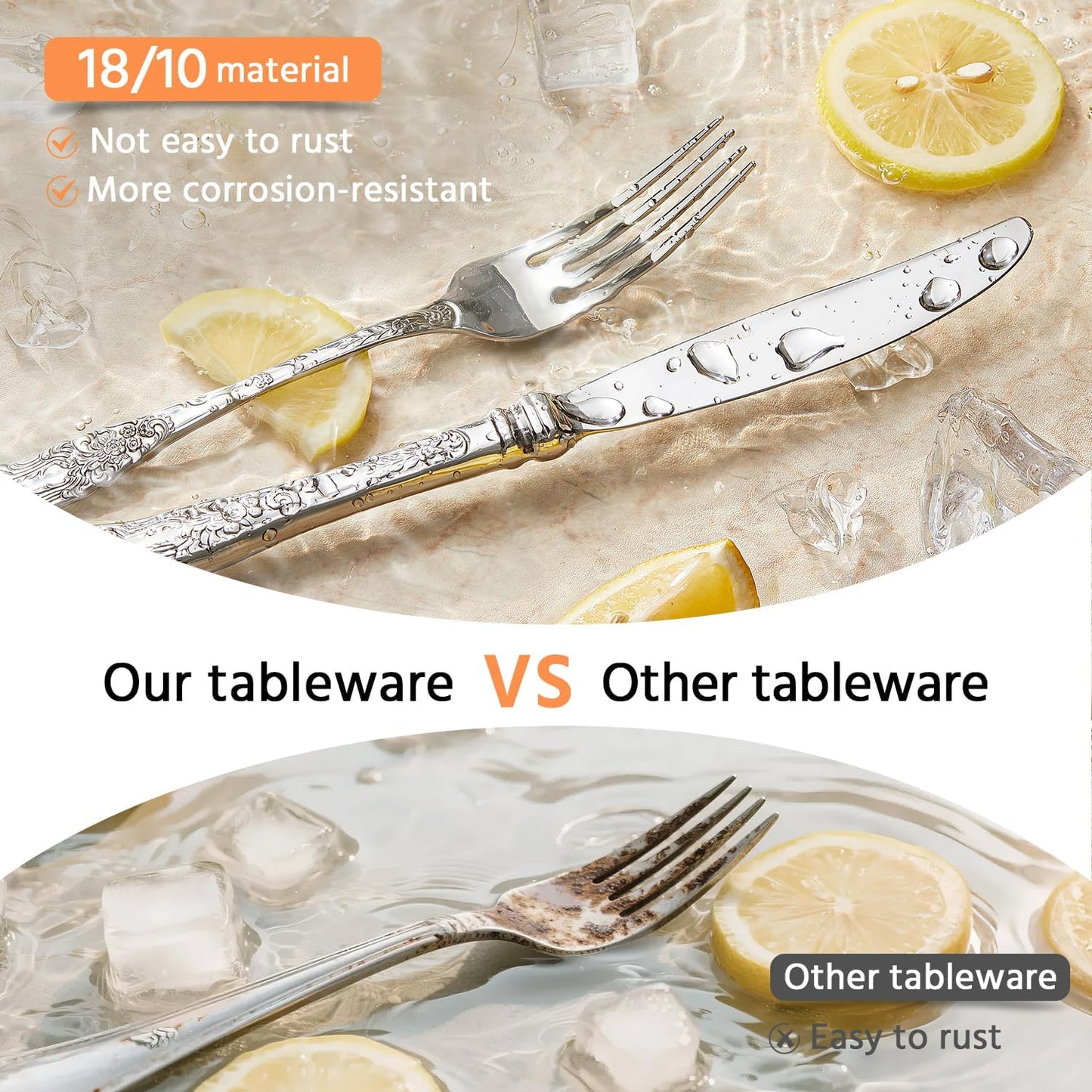 KINGSTONE Vintage Carved Silverware Set, 40-Piece 18/10 Stainless Steel Flatware Cutlery Set with Retro Royal Thick Handle, Tableware Utensils for Home, Restaurant, party, Wedding, Dishwasher Safe