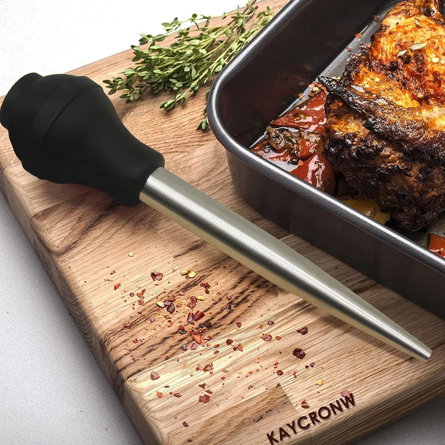 KAYCROWN Thanksgiving Roasting Kit - Stainless Steel Turkey Baster and Turkey & Roast Lifters, Silicone Turkey Baster with 2 Marinade Needles & Stainless Steel Turkey Forks Set