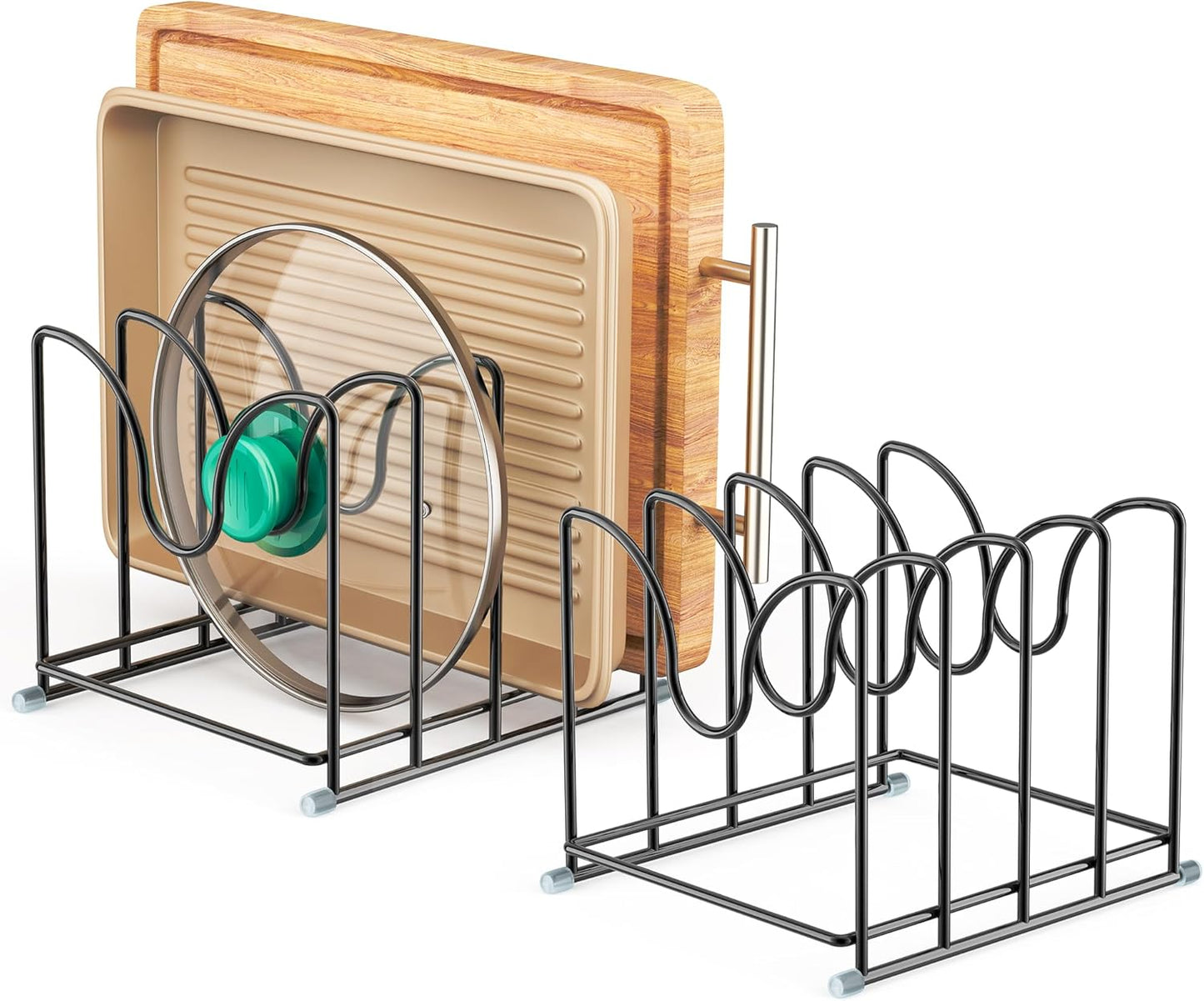 Pot Lid Organizer Rack,1.6in Wide Cutting Board Organizer for Pan Lids,Baking Sheets,Cookie Sheets, with 4 Slots,Cutting Board Holder Rack (2PC-Large)