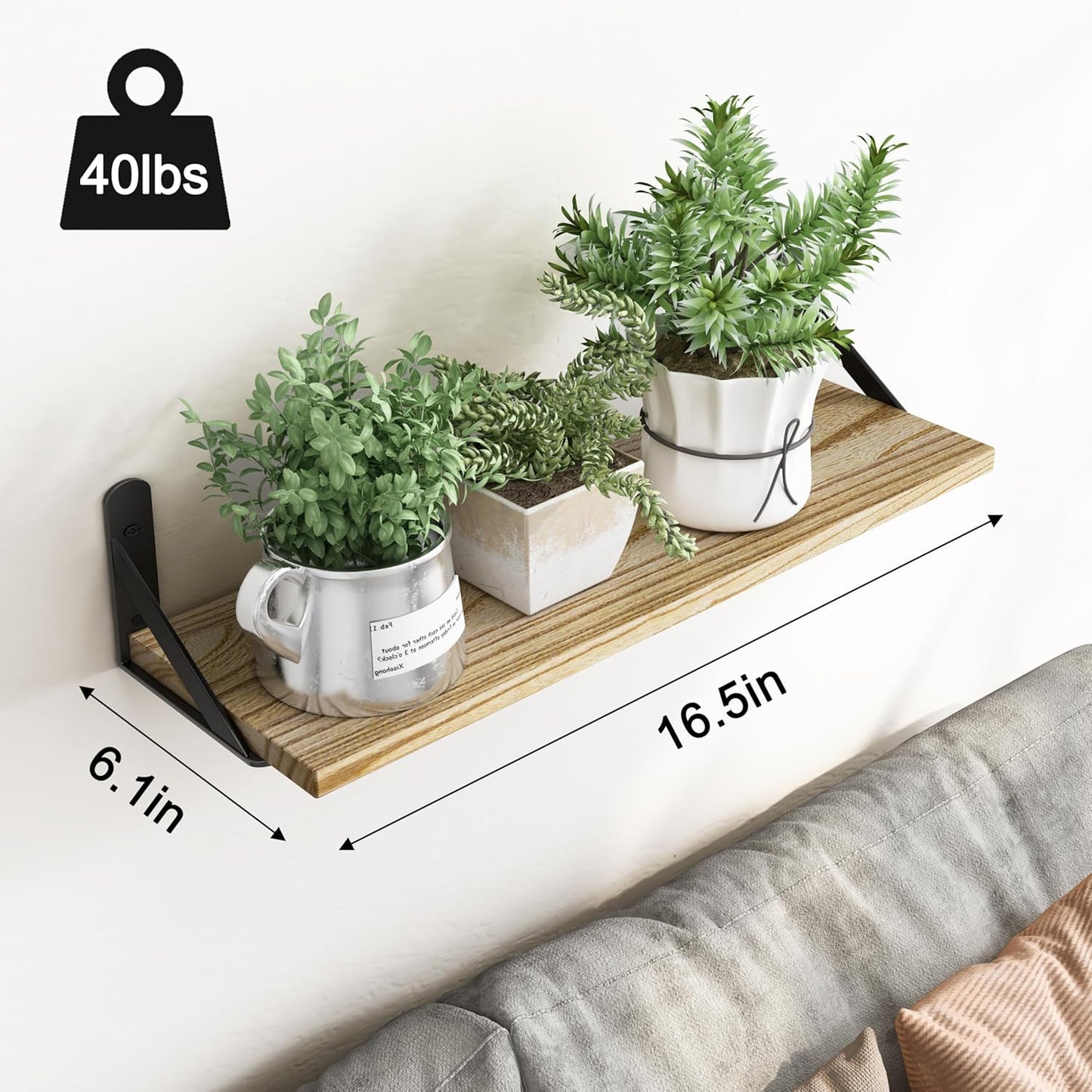 YGEOMER 16.5 Inch Floating Shelves for Wall, Farmhouse Wall Shelves for Bedroom, Bathroom Storage, Living Room and Kitchen Decor (Set of 6 Light Brown Color)