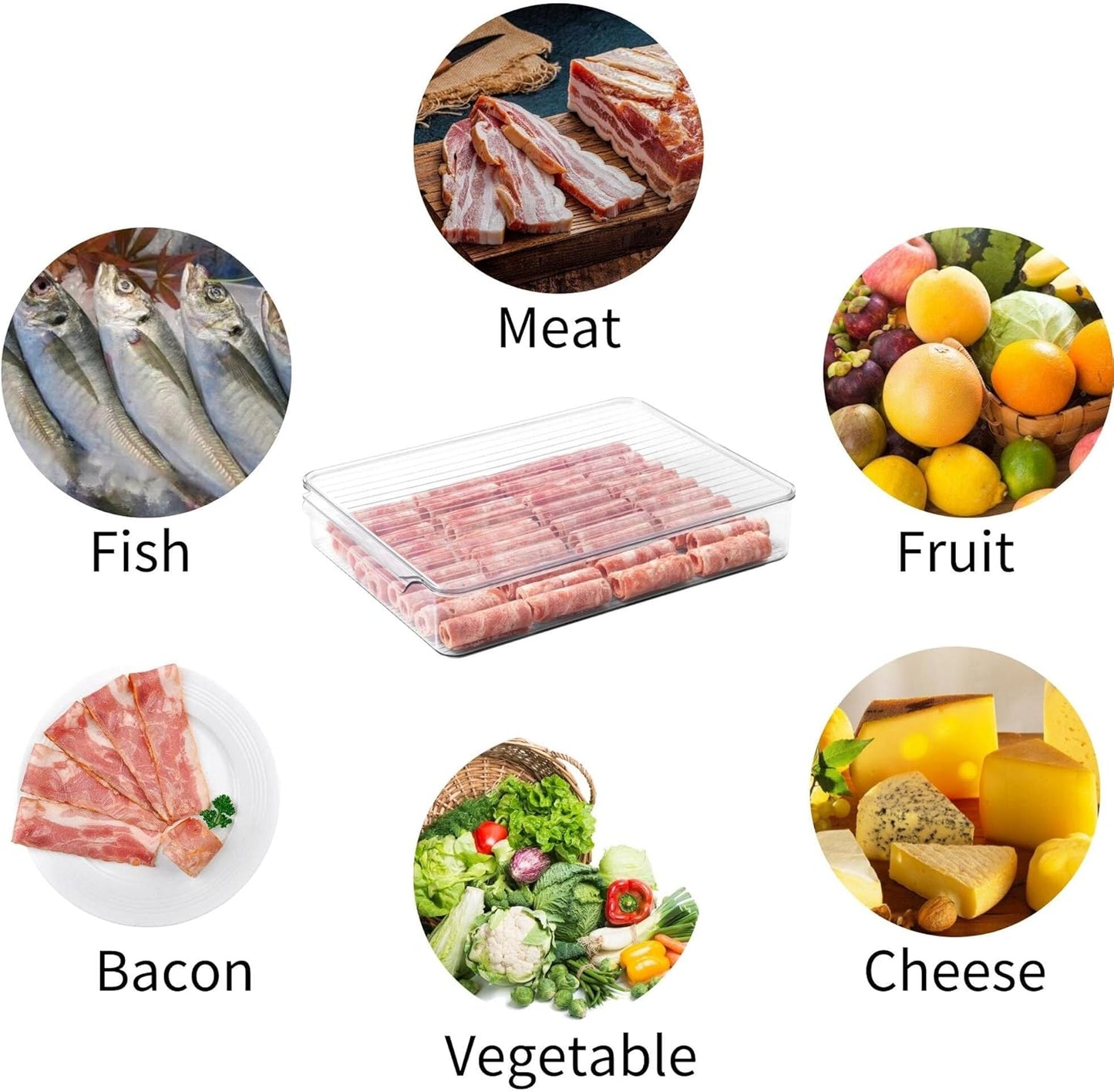 vacane 2 Pack Deli Meat Container for Fridge, Bacon Container with Lids for Refrigerator Fruit, Cold Cuts, Cheese Keeper Marinade Tray, Stackable Freezer Storage Containers