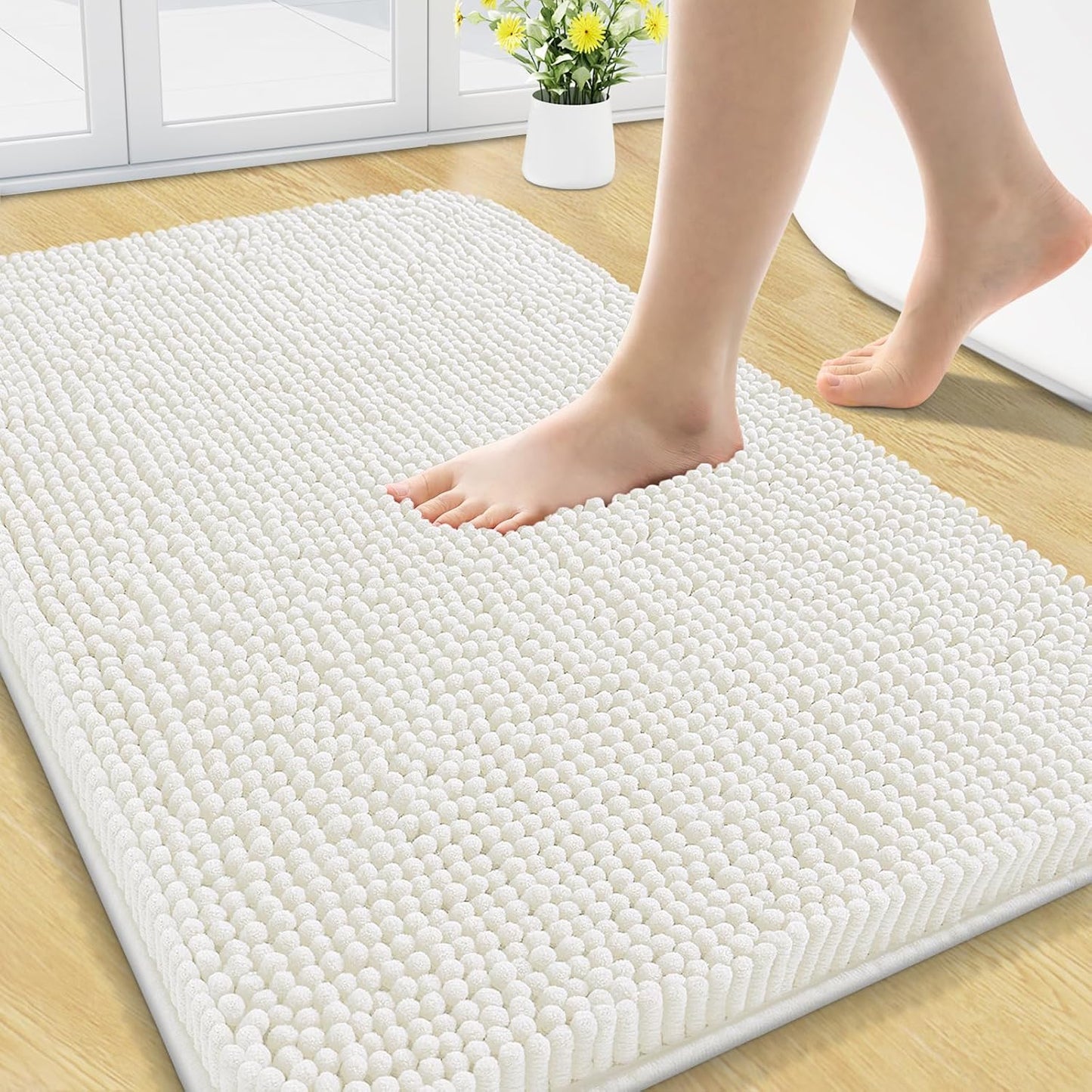 Arotive Bathroom Rugs 30x20, Extra Soft Absorbent Shaggy Chenille Bath Rugs, Machine Washable Rubber Backing Non-Slip Bath Mats for Bathroom Floor Tub and Shower, Home Decor Accessories, Ivory