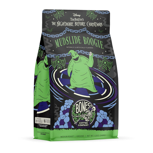 Bones Coffee Company The Nightmare Before Christmas Mudslide Boogie Flavored Coffee Beans, Medium Roast Ground Coffee Low Acid, Chocolate Mudslide Flavor (12 oz)