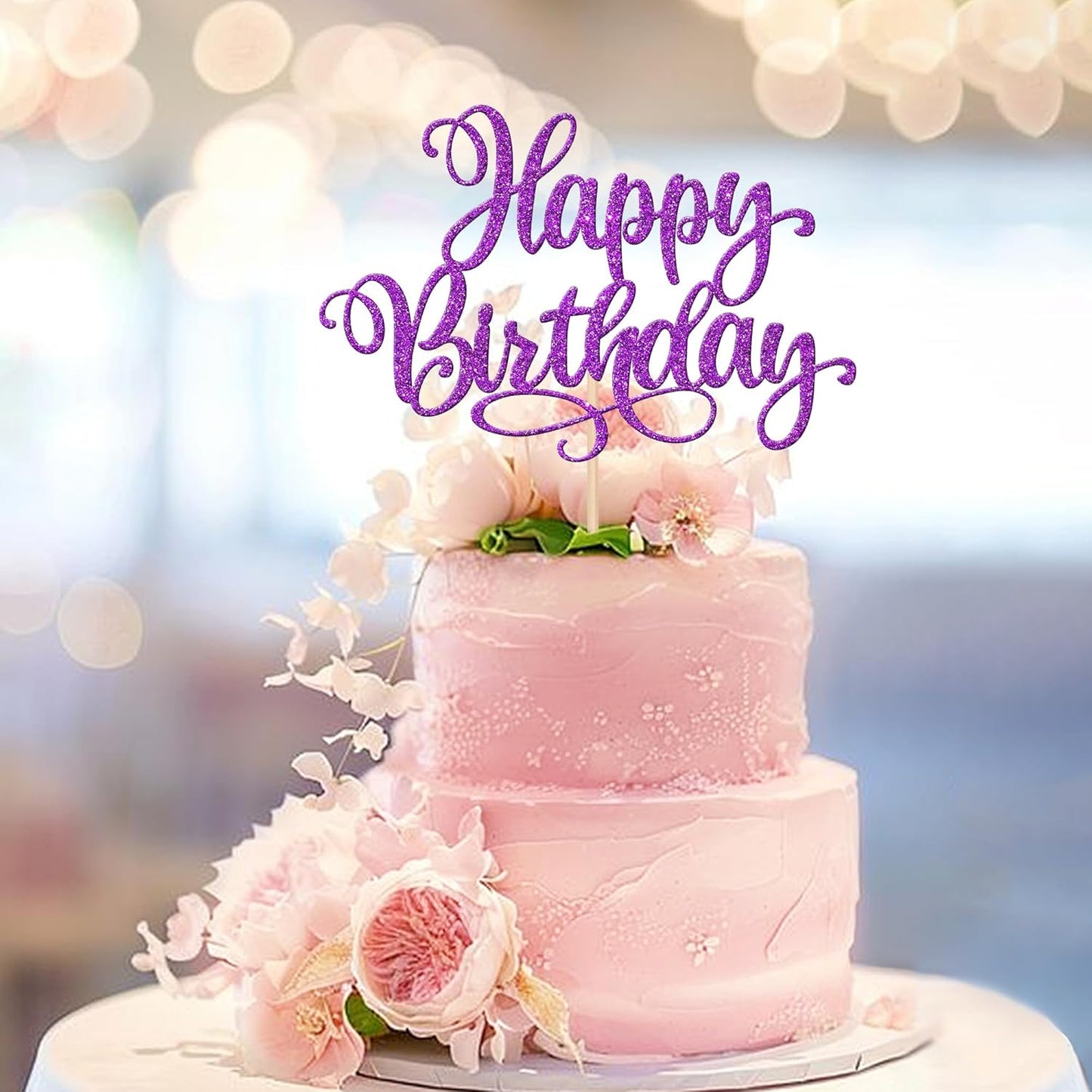 ZHUOWEISM 1 PCS Happy Birthday Cake Topper Glitter Happy Birthday Cake Pick for Celebrating Happy Birthday Anniversary Party Cake Decorations Supplies Purple