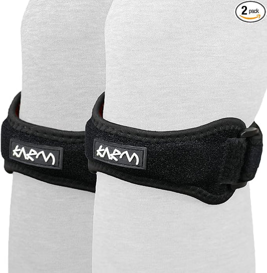 KARM Patella Band - Patellar Tendon Support Strap - Knee Bands for Pain, Basketball, Sports - Jumpers Knee Brace for Women & Men (XS/S/M/L/XL, Pair of 2 Straps, Black)