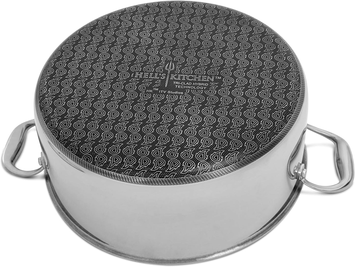 Hell's Kitchen Hybrid 7.5 Qt Pot and lid, Tri-Clad Stainless Steel and Nonstick Ceramic, PFAS Free, no PFOA, no PTFE, no Teflon, Non Toxic Cookware, Metal Utensil Safe, All Cooktops and Oven Safe