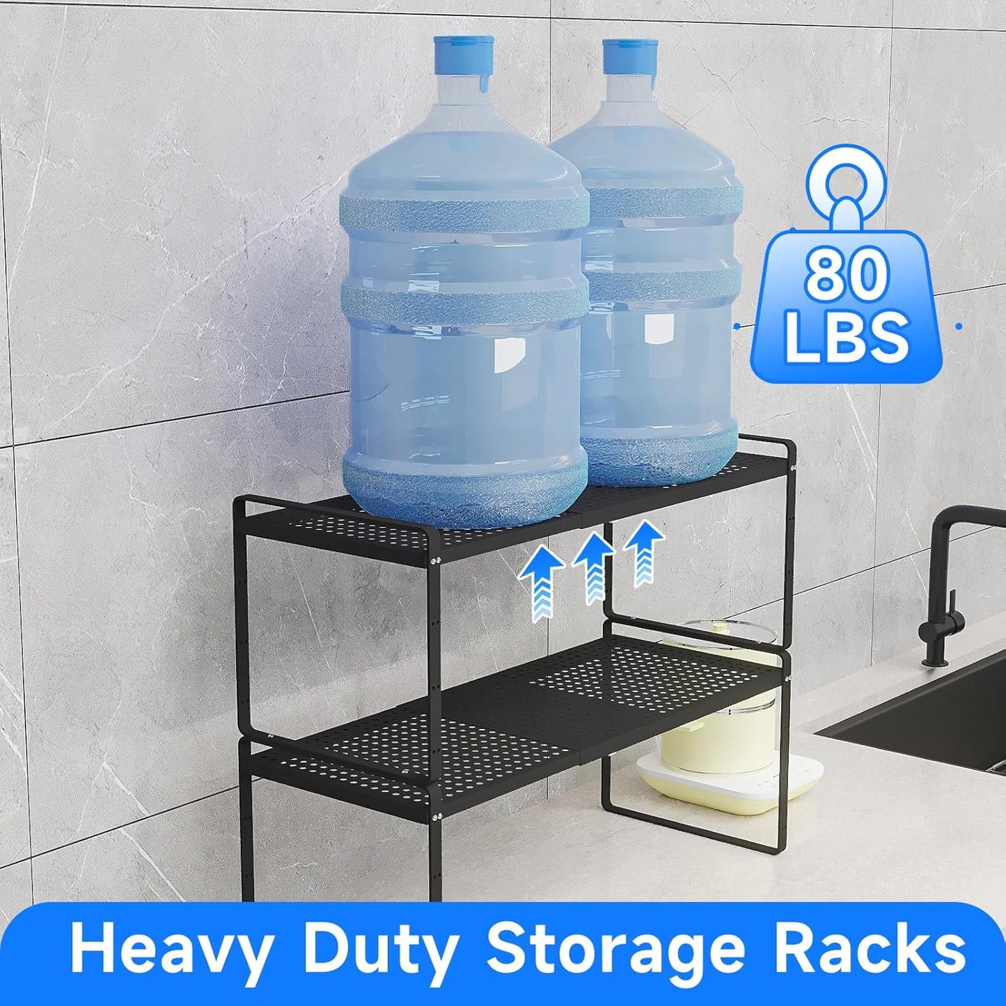 Expandable Cabinet Shelf Organizers, Kitchen Small Stand Rack Organization for Countertop Cupborad Pantry, Black 1 Pack