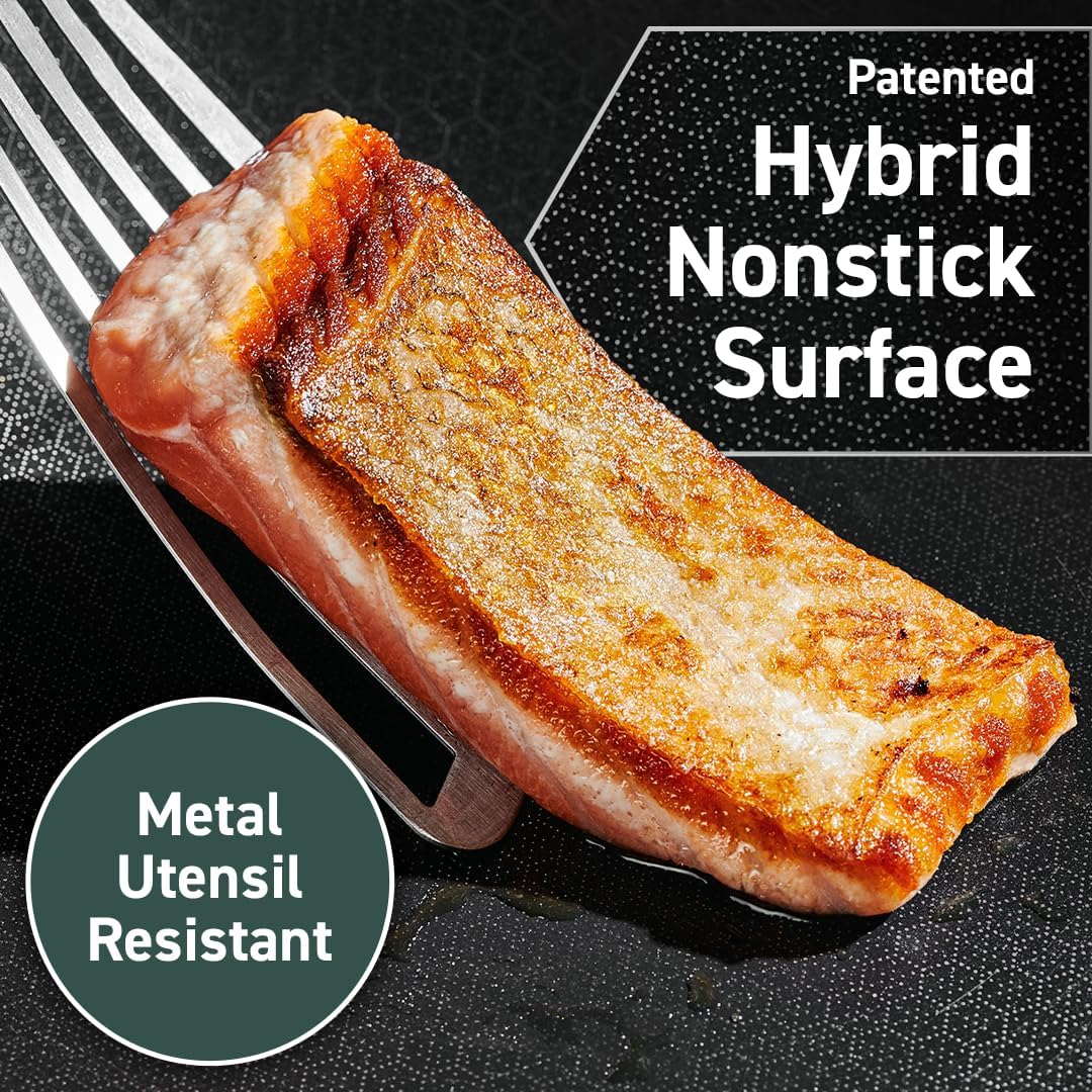 HexClad Hybrid Nonstick 5.5-Quart Deep Sauté Pan with Tempered Glass Lid, Stay-Cool Handle, Dishwasher-Friendly, Oven-Safe Up to 900°F, Induction Ready, Compatible with All Cooktops