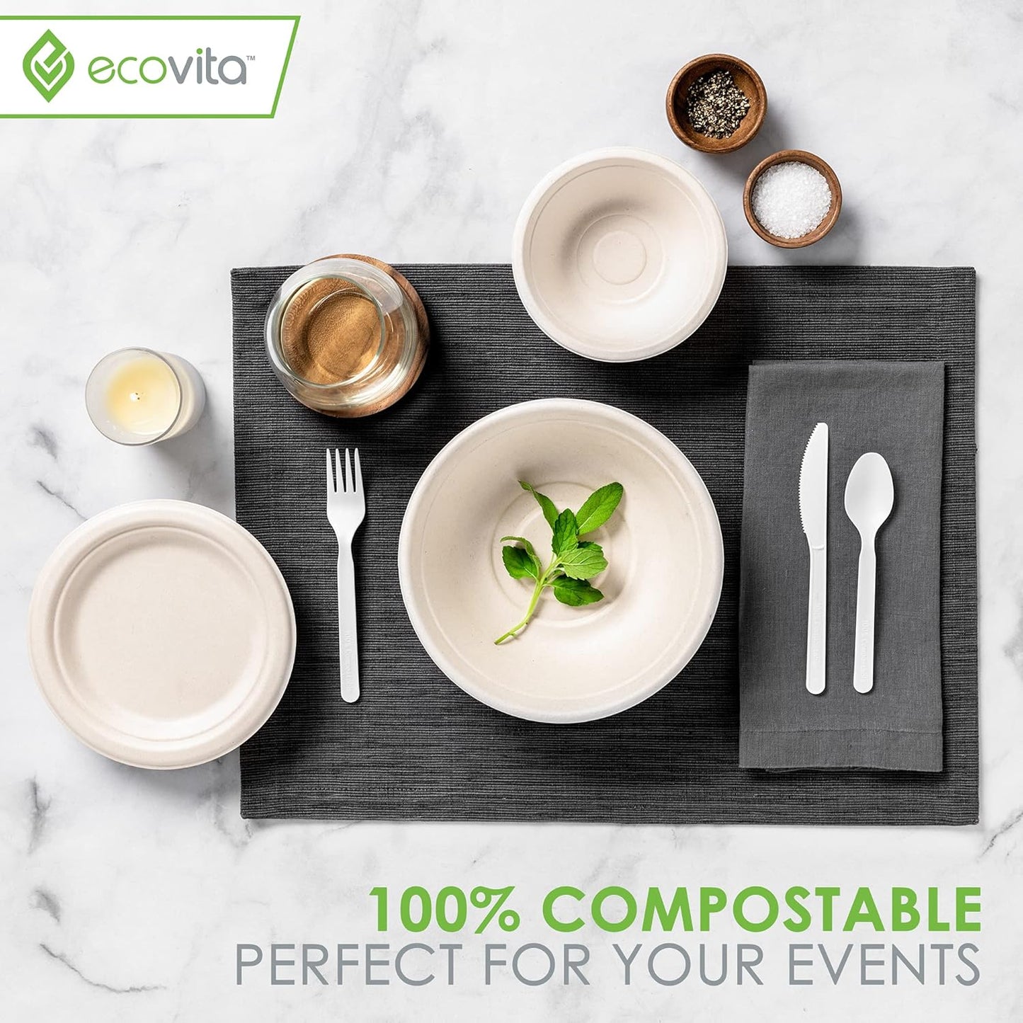 100% Compostable Paper Bowls [12 oz.] – 150 Disposable Bowls Eco Friendly Sturdy Tree Free Liquid and Heat Resistant Alternative to Plastic or Paper Bowls