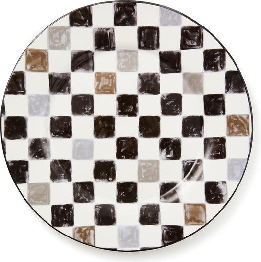 MACKENZIE-CHILDS Round Platter, Dishwasher-Safe and Microwave-Safe Stoneware Serving Platter, Black Check