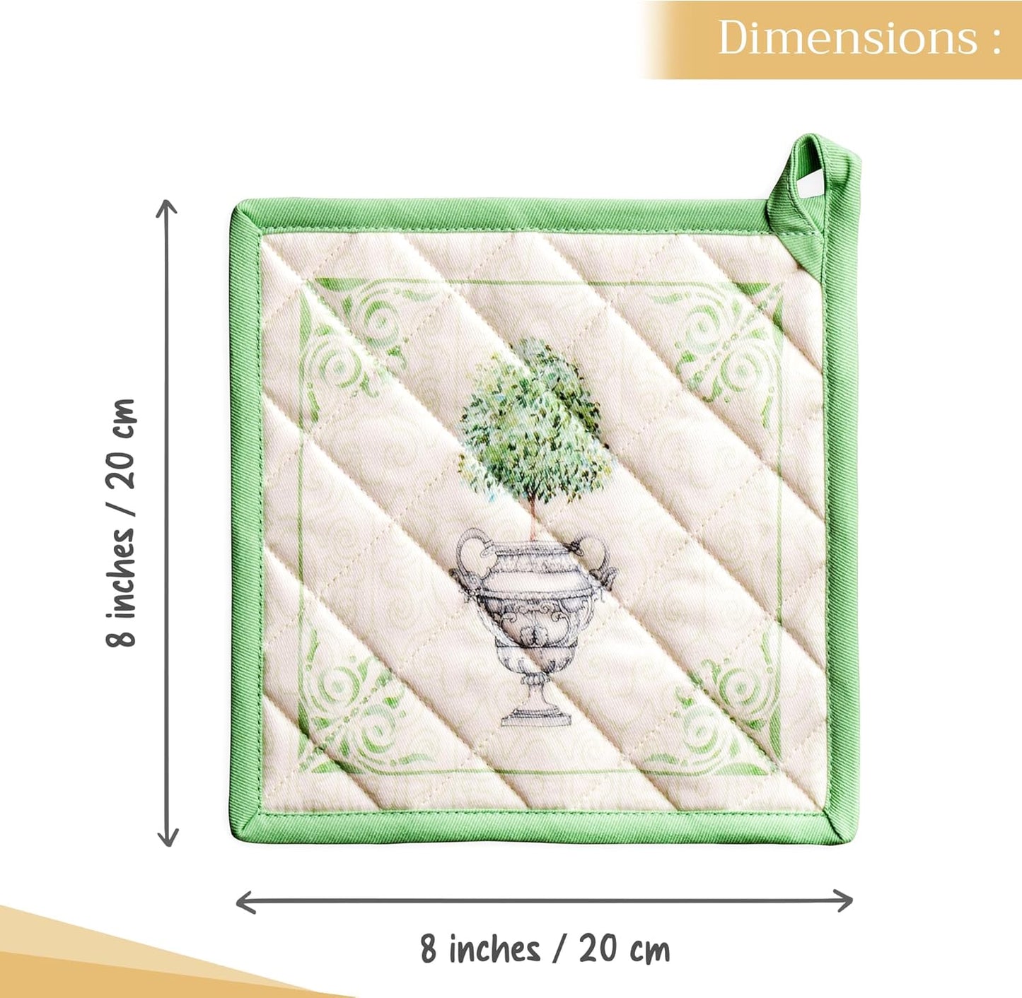 Maison d' Hermine Pot Holders 100% Cotton Heat Resistant Potholders 8" x 8" Hot Pads with Loop BBQ, Cooking, Baking, Grilling, Kitchen, Handling Hot Pans Spring/Summer (Pack of 1, Jardin Du Roy)