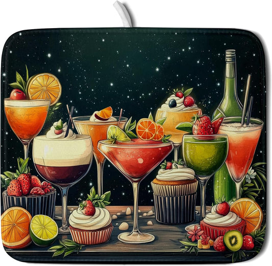 Wine Glass Dish Drying Mat - Summer Party Absorbent Microfiber Kitchen Drying Pad 16 X 18 Inch