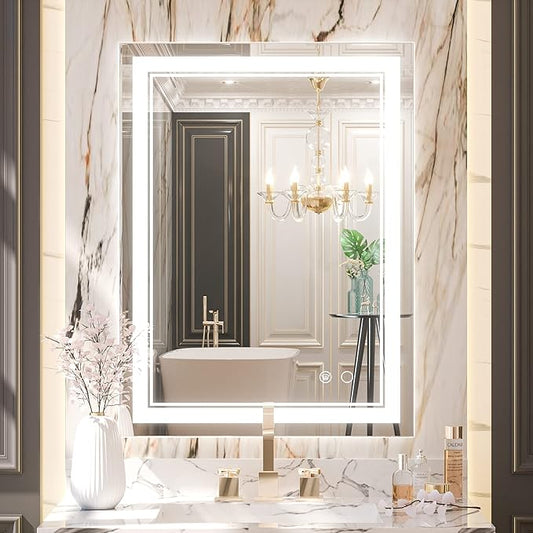 Keonjinn 24x32 Inch LED Bathroom Mirror Front Lighted 6000K, IP54 IP54 (Horizontal/Vertical)