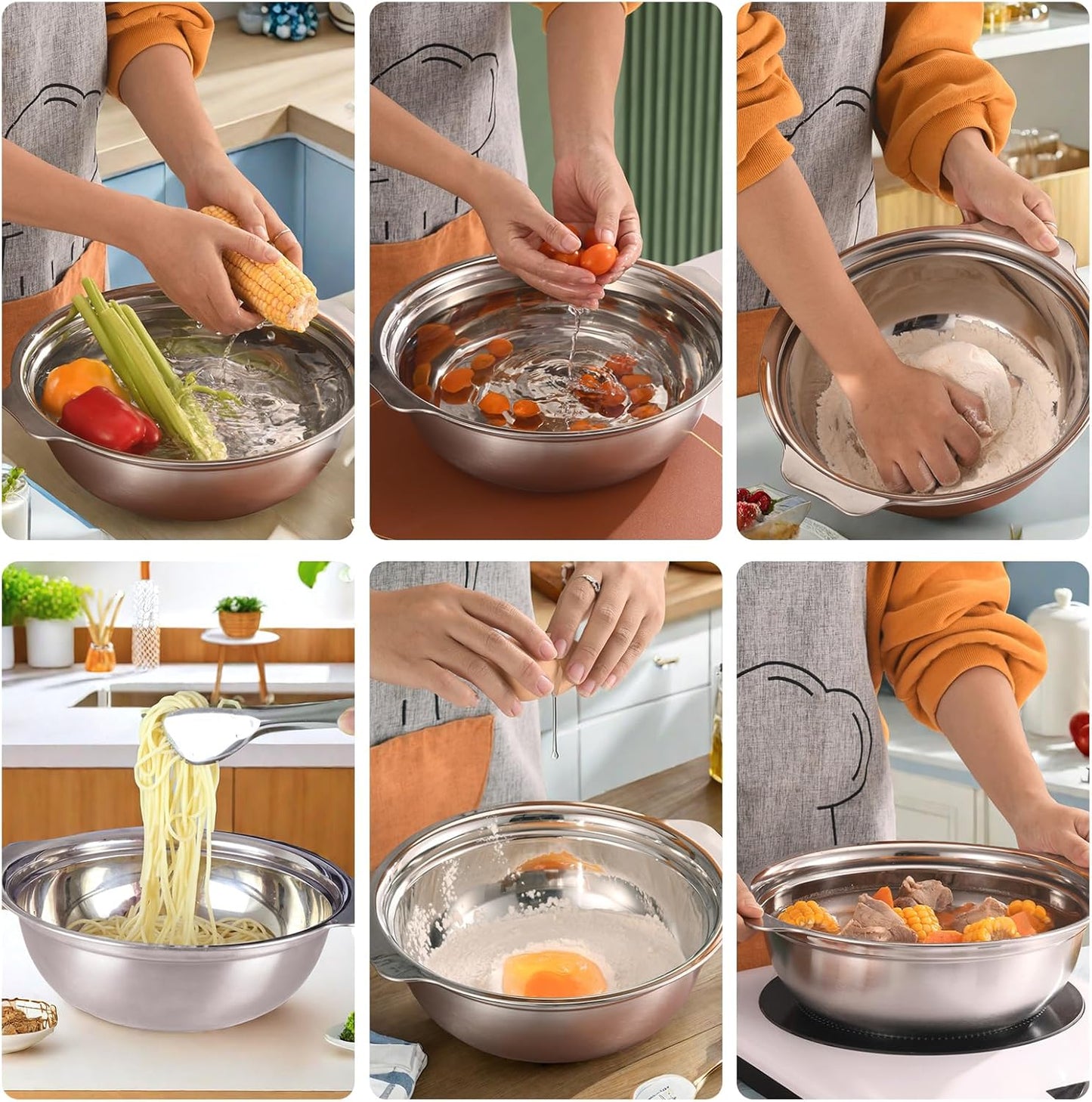 Extra Large 5.5QT Stainless Steel Colander, Large Capacity Rice Colander with Mixing Bowl, Rice Strainer for Vegetables, Fruit, Spaghetti, Pasta Strainer, Dishwasher Safe(2PC)