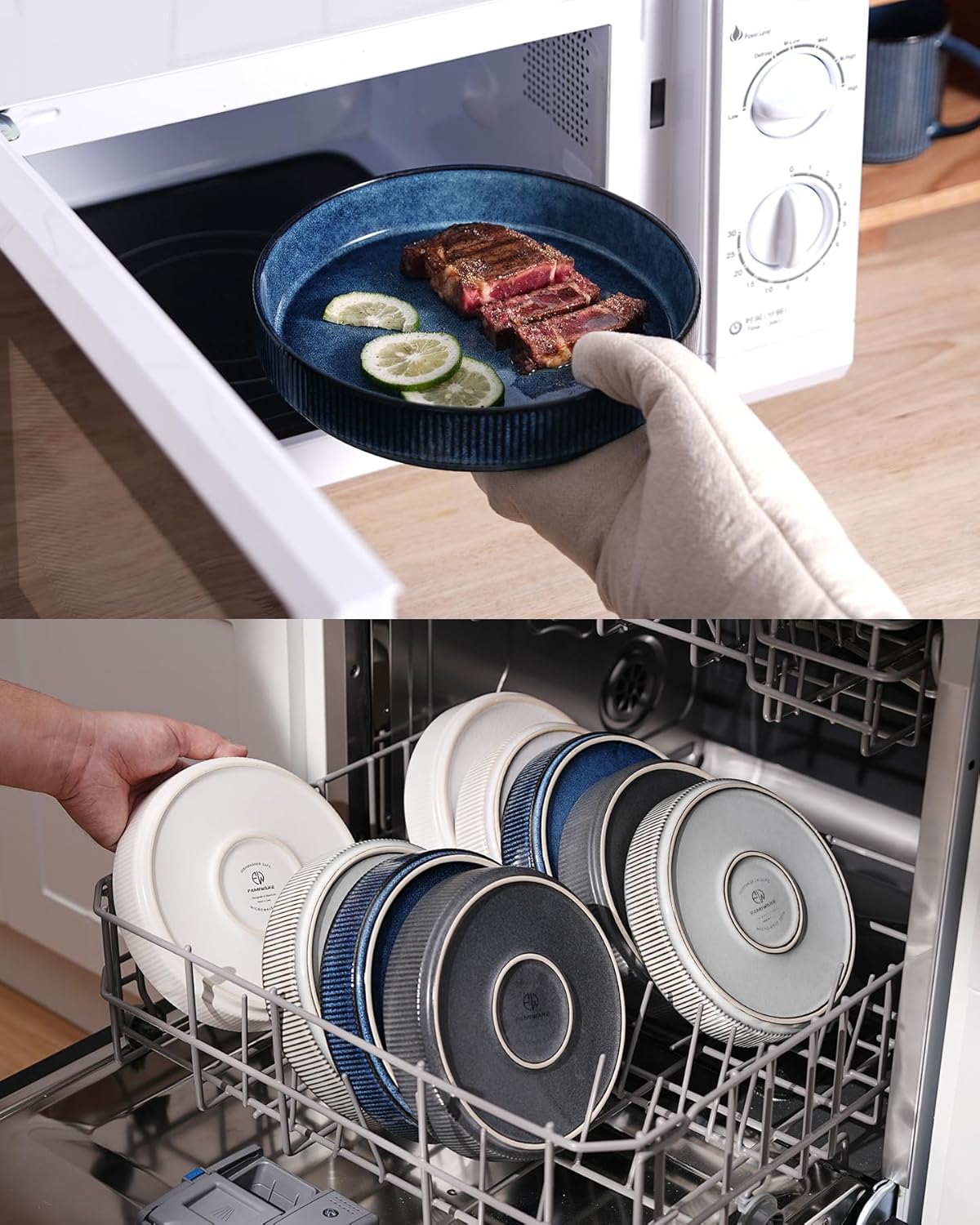 famiware Star 7.5" Pasta Bowls Set, Salad Bowl Set of 4, Double Reactive Glaze, Stackable, Ideal for Your Friend for Housewarming, Festivals, Nebulas Blue