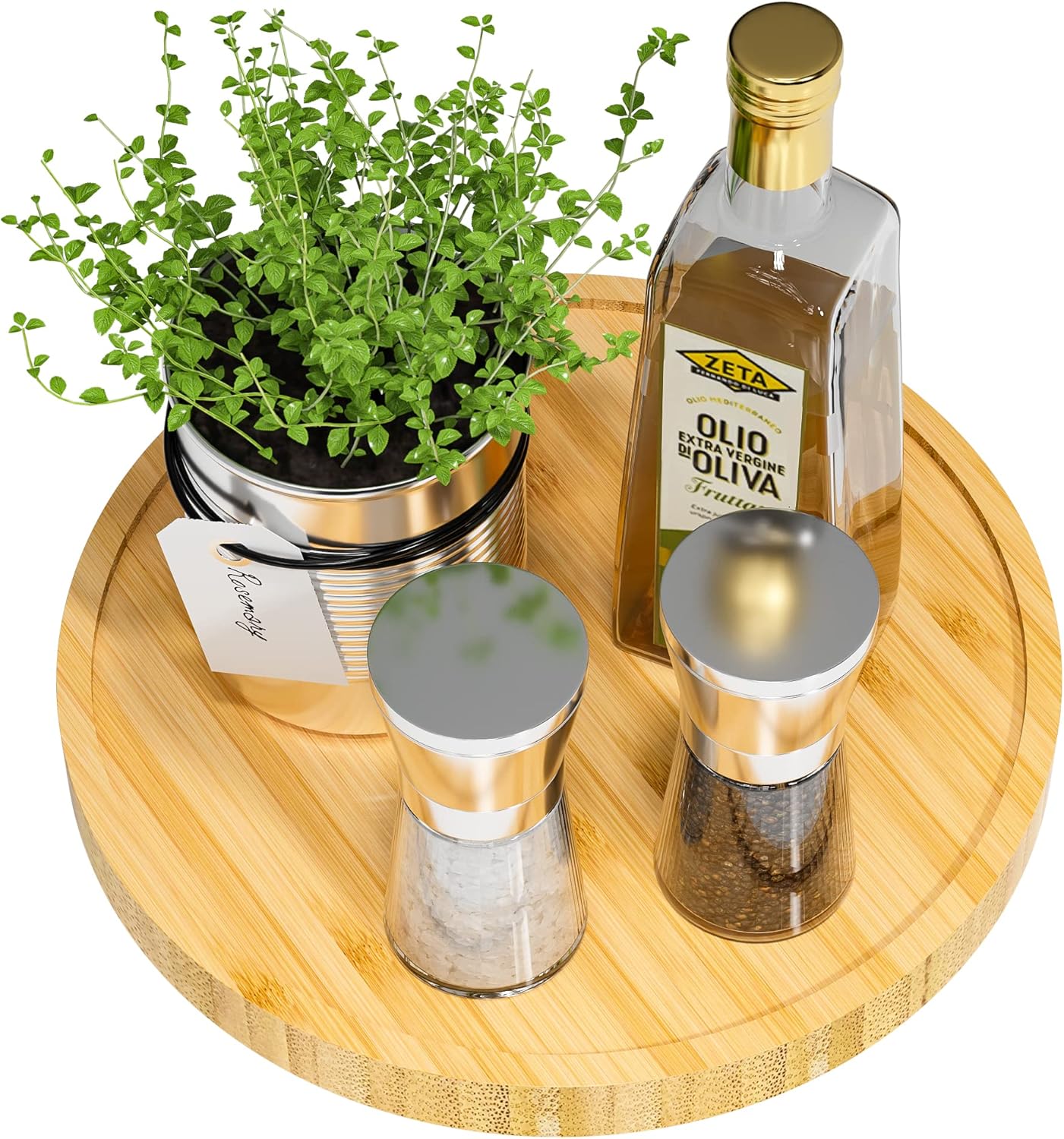 Lazy Susan Organizer, 9 Inch Non-Skid Bamboo Lazy Susan for Table Storage Napkin Holder Vase, Wood Turntable for Kitchen Countertop Organizer