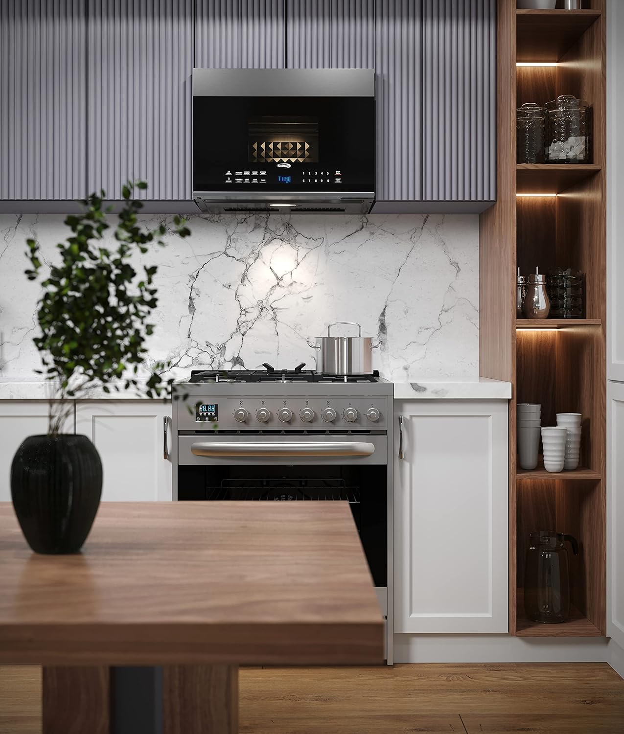 KoolMore KM-MOT-OP1SS 24 inch Over The Range Stainless Steel Microwave, 300 CFM Vent Hood Function cu.ft, 24 in/1.3 Cu. Ft, Black