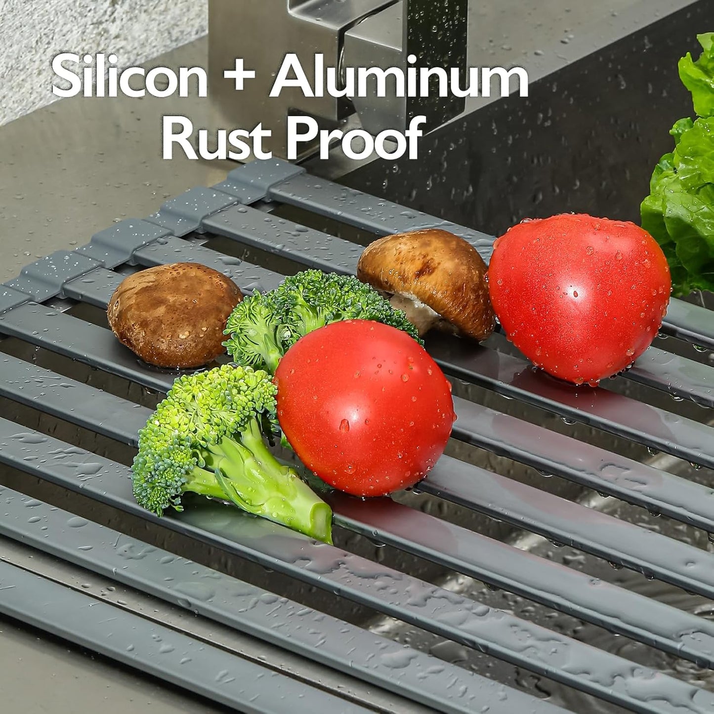 Mistifi Large Rollable Dish Drying Rack,Over The Sink Drying Rack Sink Cover Kitchen Sink Accessories Kitchen Rolling up alluminum Drainer, Foldable,Rollable（Black 17.9''）