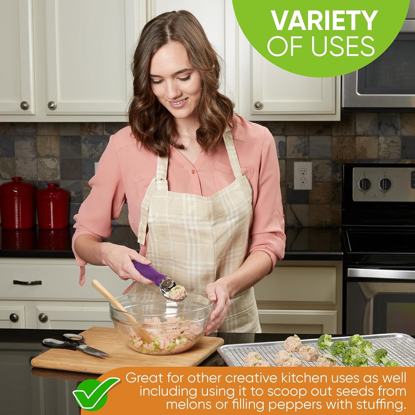 Spring Chef Ice Cream Scoop with Soft Grip Handle, Professional Heavy Duty Sturdy Scooper, Premium Kitchen Tool for Cookie Dough, Gelato, Sorbet, Purple