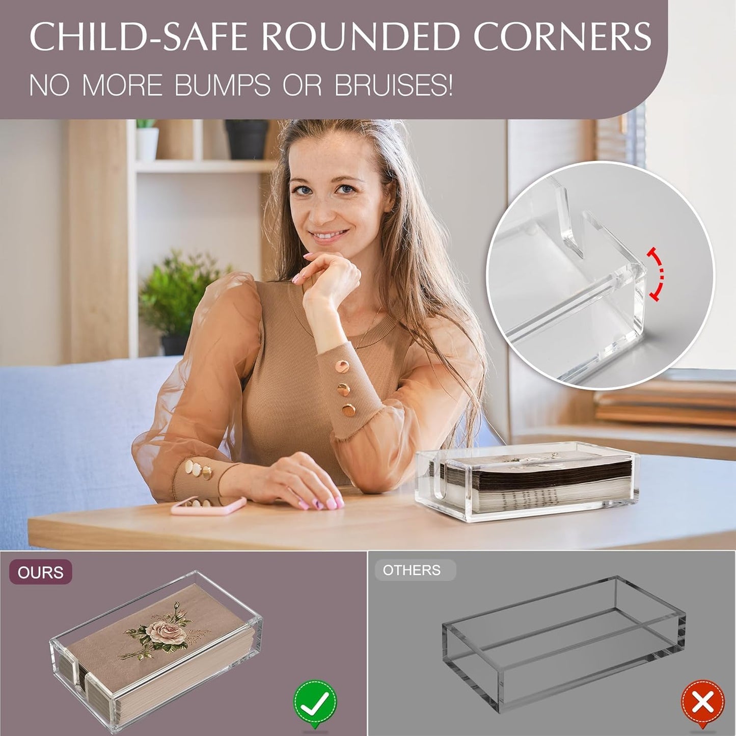 Acrylic Napkin Holder for Bathroom with Non Slip Pads Clear Paper Towel Holders for Kitchen with Rounded Corners Disposable Guest Hand Towel Tray Horizontal Trays 9.1x4.9x2.1