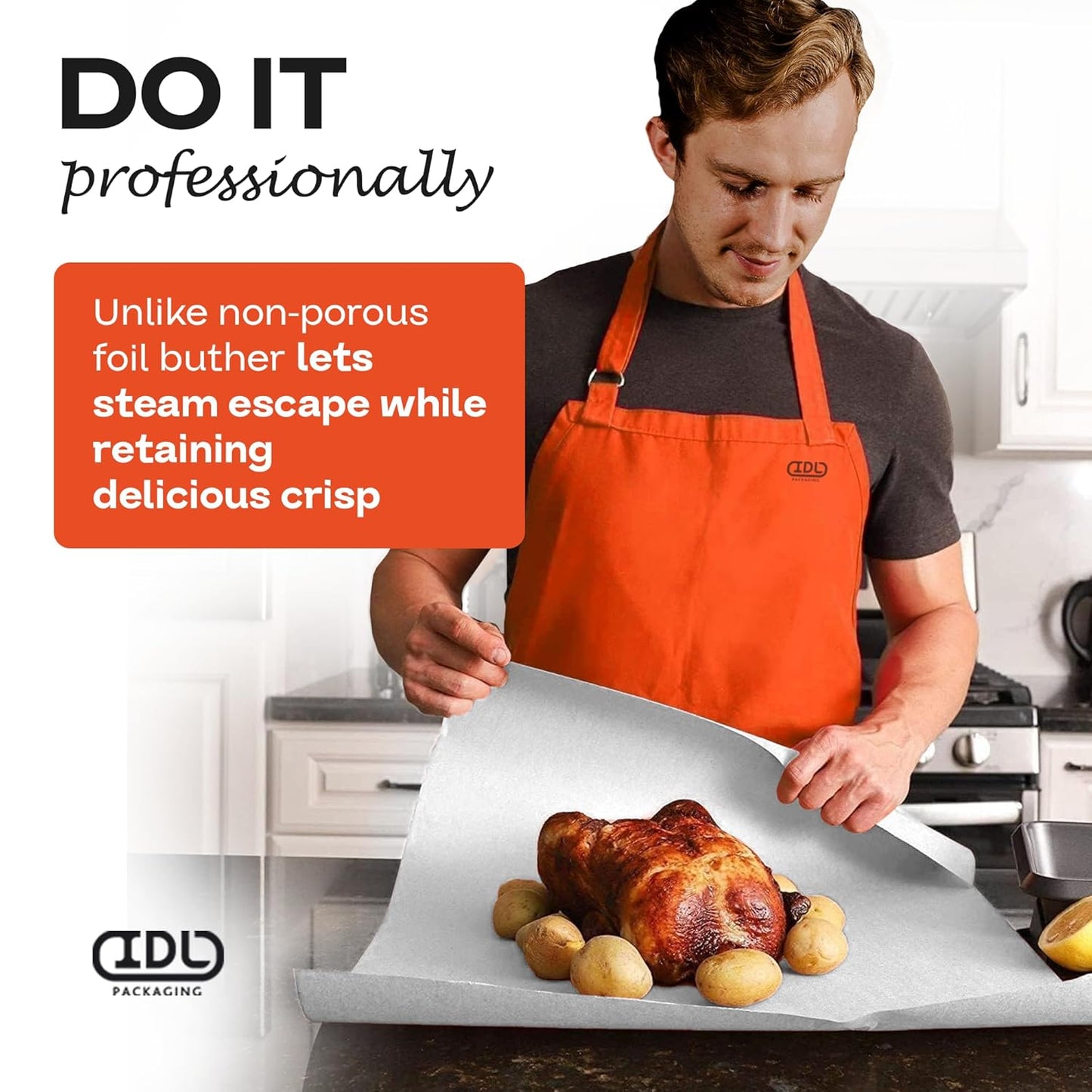 White Butcher Paper 18" x 2160" (180 feet) - USA-Made Natural Butcher Paper Roll for Meat and Fish - Uncoated, Unwaxed & Food-Grade Material for Smoker, Grilling & BBQ by IDL Packaging