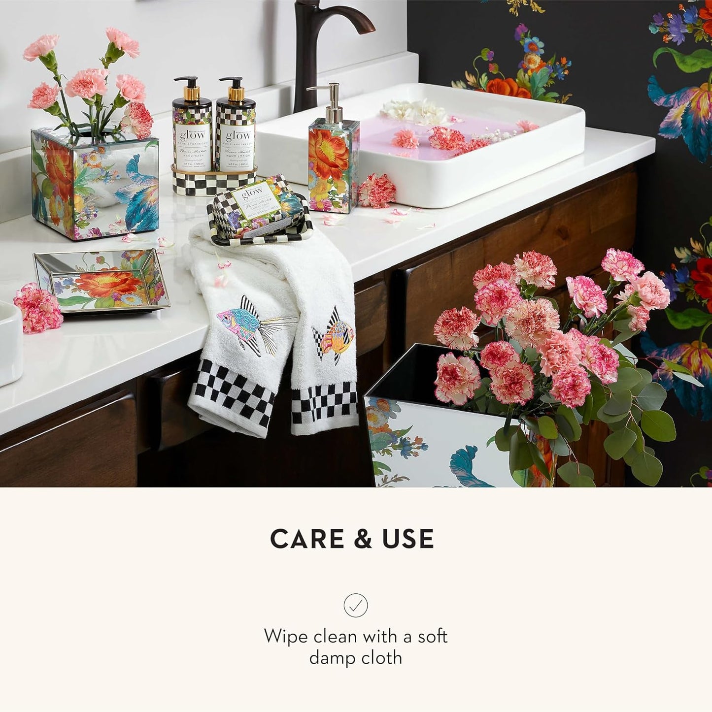 MACKENZIE-CHILDS Small Tray, Decorative Tray for Bathroom, Tray Decor, Flower Market Reflections