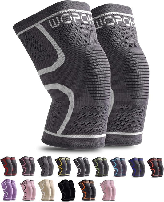 Knee Brace Sleeves for Weightlifting Working out, Knee Pain Relief for Meniscus Tear Arthritis ACL MCL (2 Pack)