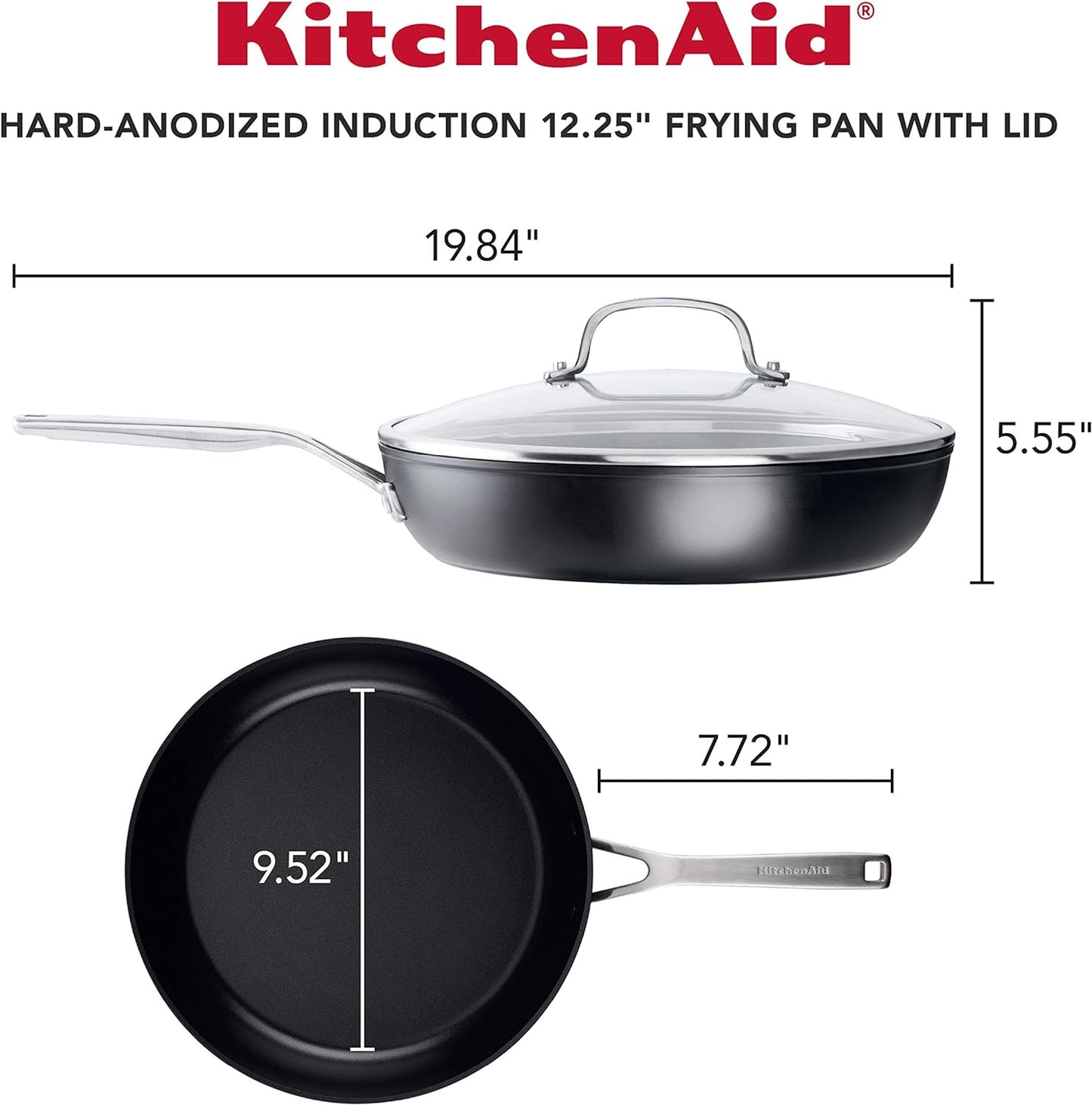 KitchenAid Hard Anodized Induction Nonstick Fry Pan/Skillet with Lid, 12.25 Inch, Matte Black