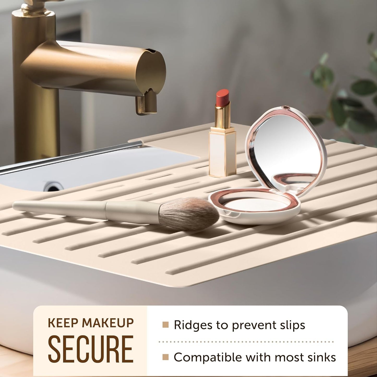Maplefield Bathroom Sink Cover for Counter Space, Heat Resistant Silicone Sink Mat for Your Beauty Routine, Small Bathroom Space Saver Sink Cover for Makeup (Beige Large, 22 x 2 x 2 Inches)