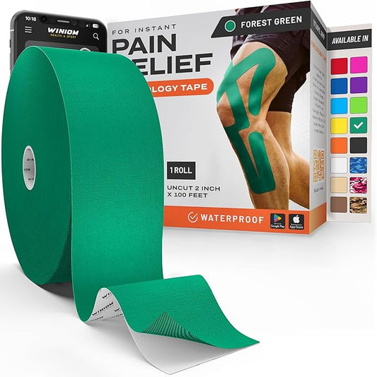 Kinesiology Tape-Incredible Support for Athletic Sports and Recovery + Free Taping Guide-Uncut 2 inch 100 feet Roll (Forest Green + Free Taping Guide, Pack of 1)