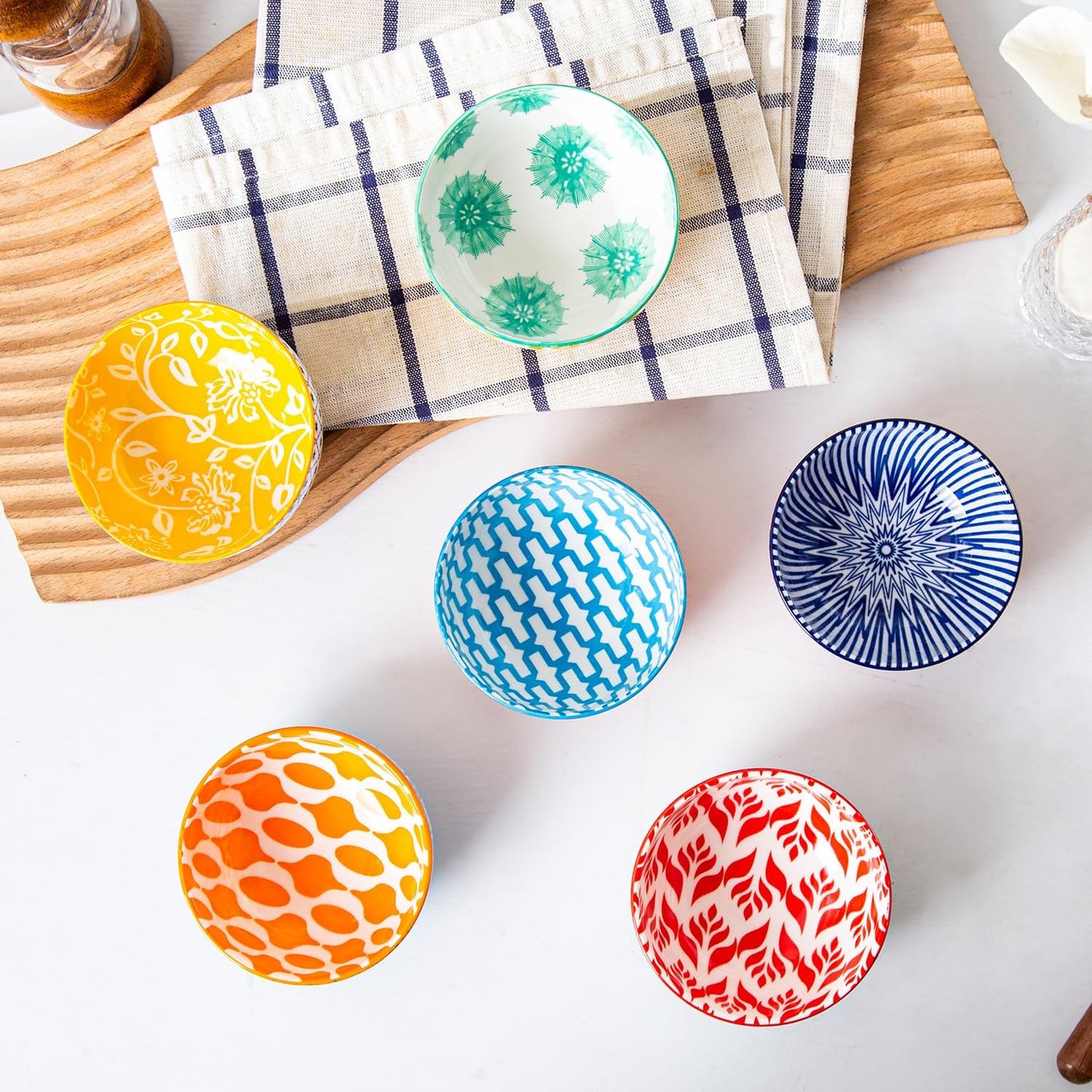 Ceramic Dipping Bowls Set - 4 Oz Small Dessert Bowl 3.5 Inch Porcelain Small Bowls for Side Dishes, Snack, Yogurt, Appetizer - Microwave Dishwasher Safe - Set of 6 - Assorted Colors