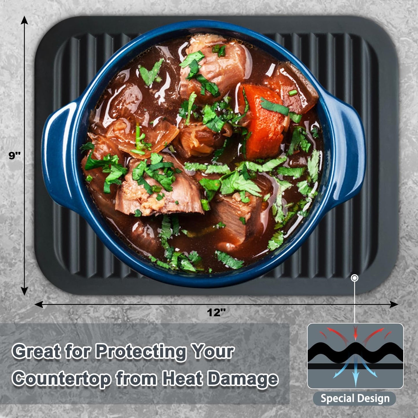 Walfos XXL Silicone Trivet 16 Inch and Trivets Mats 12 Inch, Trivets for Hot Pots and Pans, Heat Resistant Pot Holders Hot Pads for Kitchen Quartz Countertops, Hot Dishes, 6 Pack