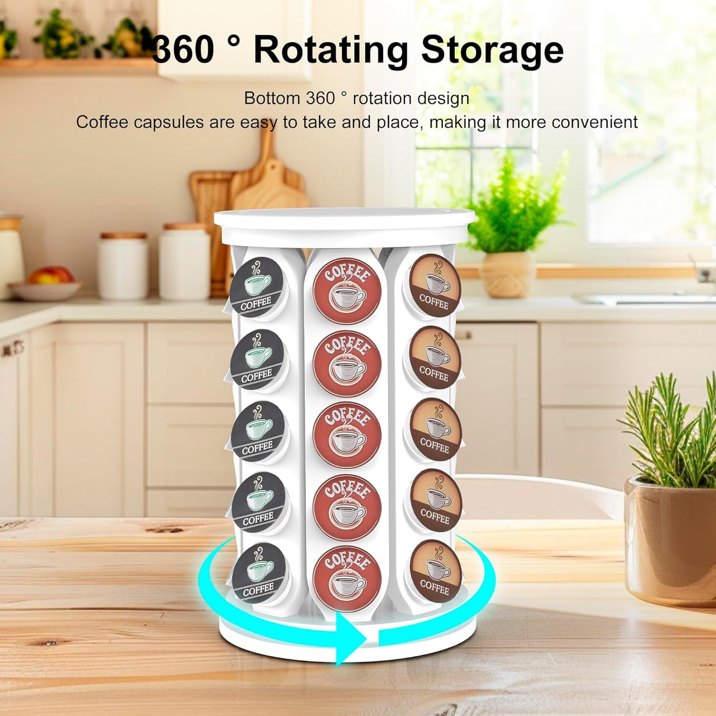 CEHNCEH Coffee Pod Carousel Organizer: Compatible with 40 Keurig K-Cup Pods, Large Compacity Coffee Capsule Holder, NEW Modern Design, Home or Office Kitchen Counter Organizer (White)